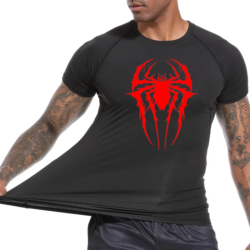 Spider Graphic Compression Shirts for Men Gym Workout Rash Guard Athletic Quick Dry Tshirts Tees Tops Undershirts Baselayers