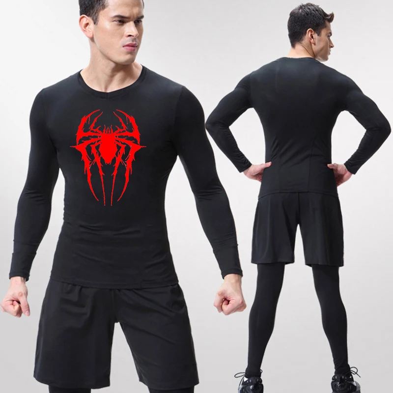 Spider Graphic Compression Shirts for Men Gym Workout Rash Guard Athletic Quick Dry Tshirts Tees Tops Undershirts Baselayers