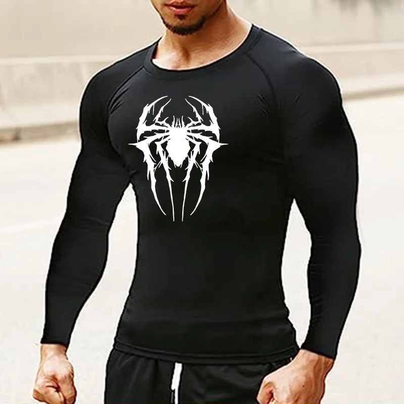 Spider Graphic Compression Shirts for Men Gym Workout Rash Guard Athletic Quick Dry Tshirts Tees Tops Undershirts Baselayers