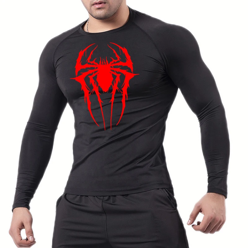 Spider Graphic Compression Shirts for Men Gym Workout Rash Guard Athletic Quick Dry Tshirts Tees Tops Undershirts Baselayers