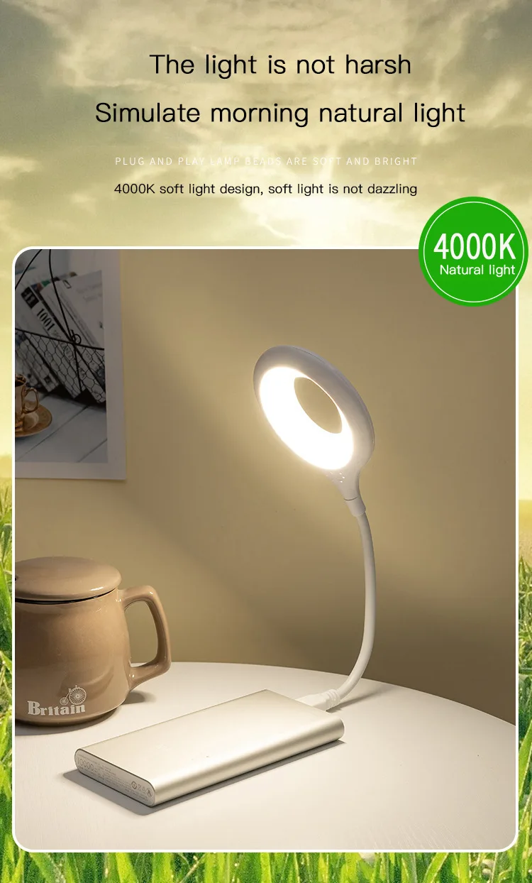 LED Study Reading Book Lights Portable USB Flexo Led Desk Lamp DC5V for Computer PC Laptop Ring Eye Care Led Light Table Lamps