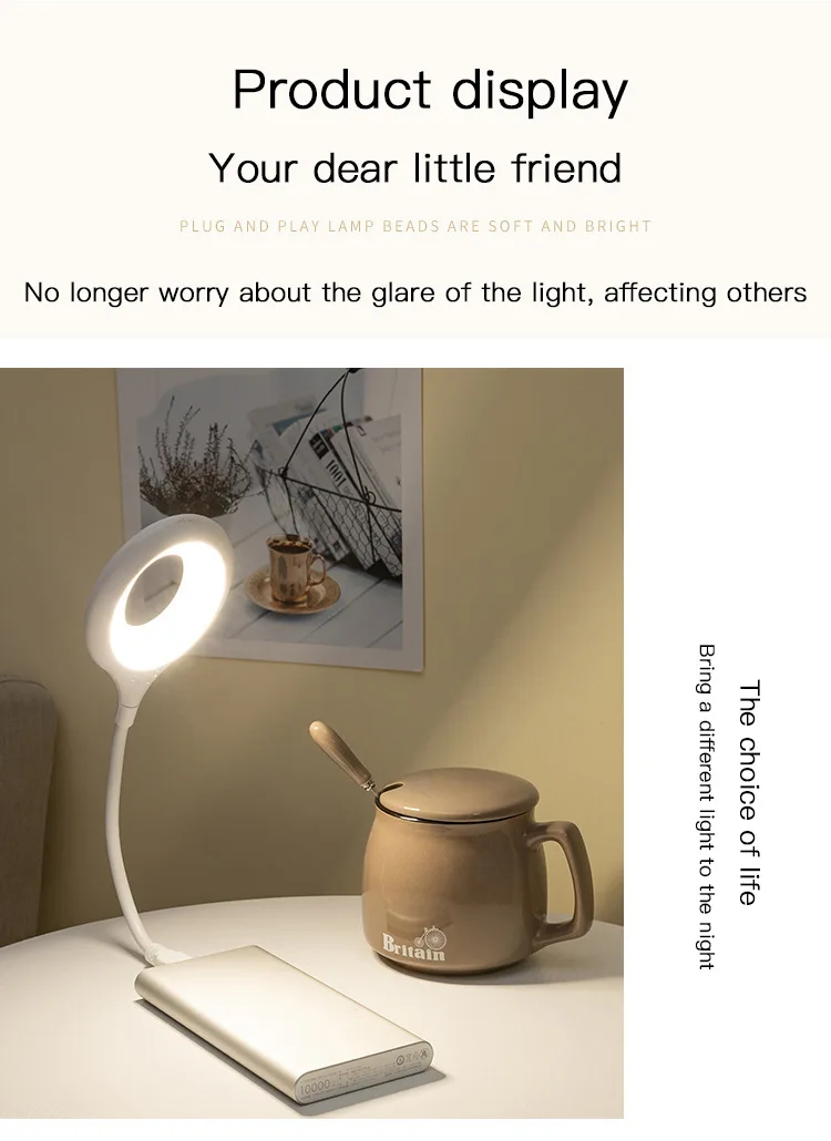 LED Study Reading Book Lights Portable USB Flexo Led Desk Lamp DC5V for Computer PC Laptop Ring Eye Care Led Light Table Lamps