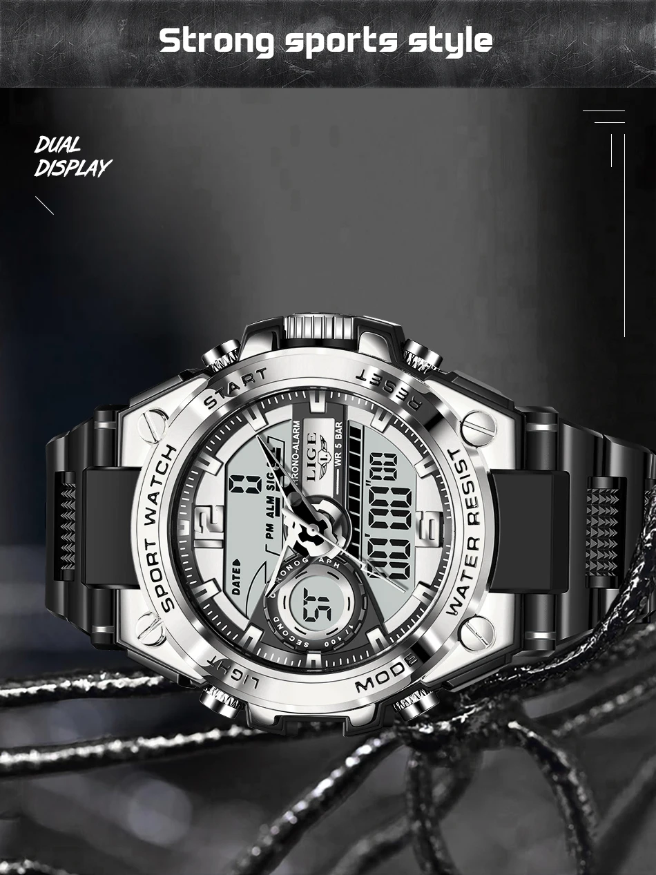 LIGE Digital Men Military Watch 50m Waterproof Wristwatch LED Quartz Clock Sport Watch Male Big Watches Men Relogios Masculino LIGE Digital Men Military Watch 50m Waterproof Wristwatch LED Quartz Clock Sport Watch Male Big Watches Men Relogios Masculino