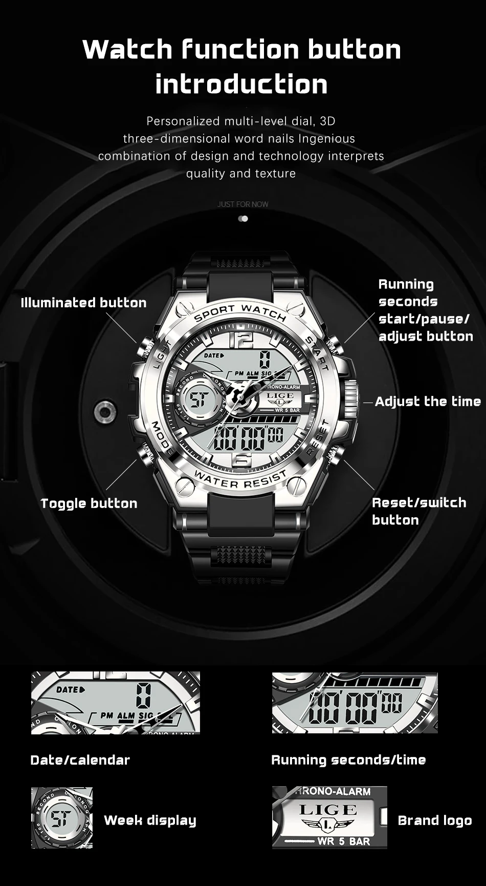 LIGE Digital Men Military Watch 50m Waterproof Wristwatch LED Quartz Clock Sport Watch Male Big Watches Men Relogios Masculino LIGE Digital Men Military Watch 50m Waterproof Wristwatch LED Quartz Clock Sport Watch Male Big Watches Men Relogios Masculino