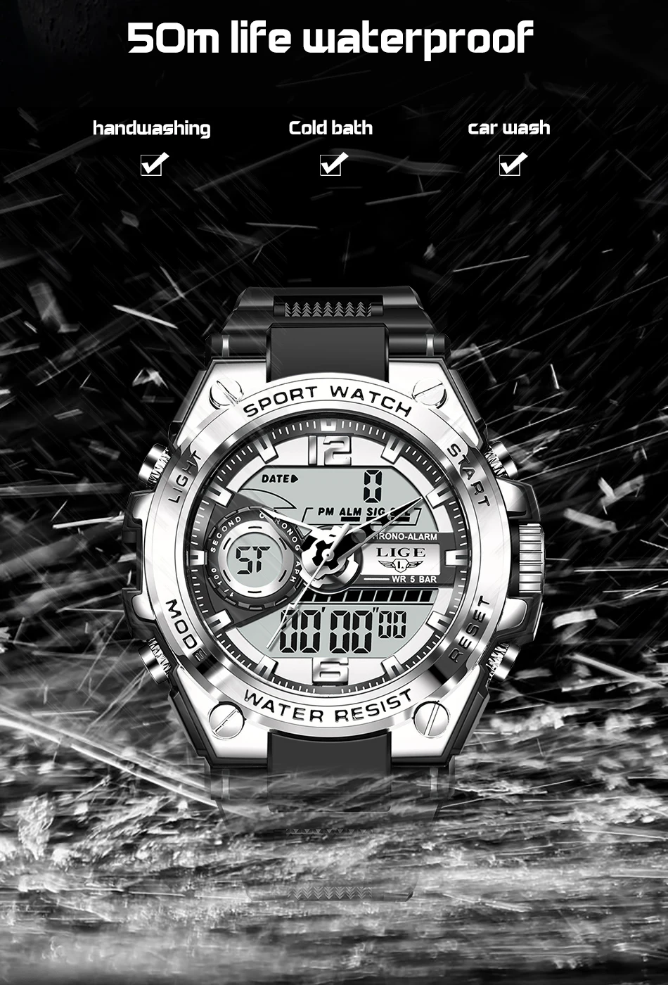 LIGE Digital Men Military Watch 50m Waterproof Wristwatch LED Quartz Clock Sport Watch Male Big Watches Men Relogios Masculino LIGE Digital Men Military Watch 50m Waterproof Wristwatch LED Quartz Clock Sport Watch Male Big Watches Men Relogios Masculino
