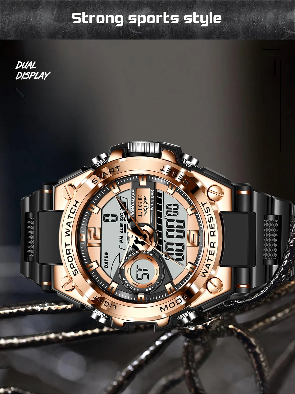 LIGE Digital Men Military Watch 50m Waterproof Wristwatch LED Quartz Clock Sport Watch Male Big Watches Men Relogios Masculino LIGE Digital Men Military Watch 50m Waterproof Wristwatch LED Quartz Clock Sport Watch Male Big Watches Men Relogios Masculino
