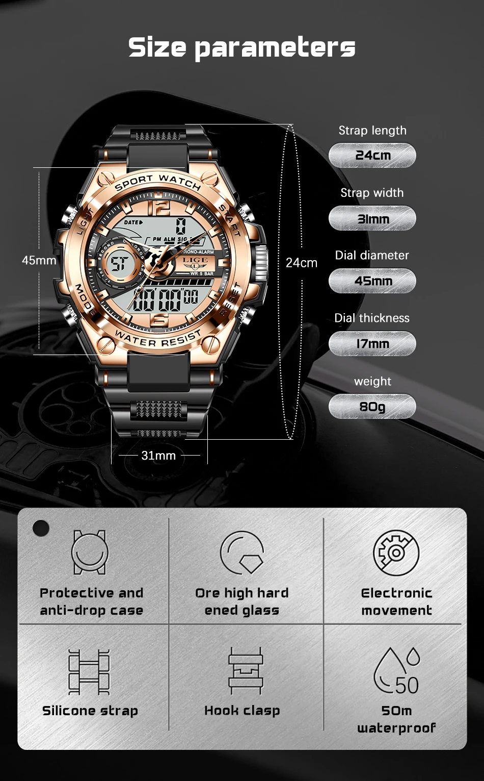 LIGE Digital Men Military Watch 50m Waterproof Wristwatch LED Quartz Clock Sport Watch Male Big Watches Men Relogios Masculino LIGE Digital Men Military Watch 50m Waterproof Wristwatch LED Quartz Clock Sport Watch Male Big Watches Men Relogios Masculino
