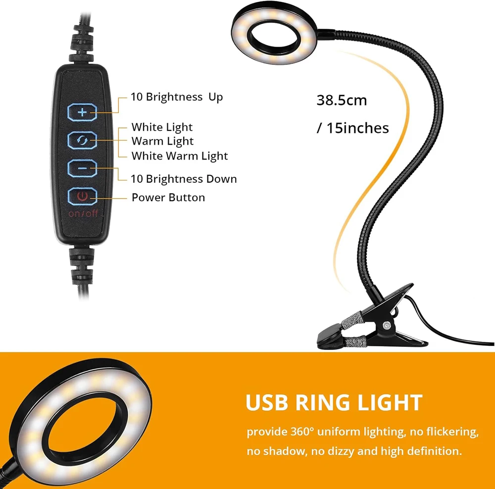 360° Flexible 48 LEDs Clip on Desk Lamp Gooseneck Reading Table Light Eye-Caring USB Clamp Books Night Light Study Read Light 360° Flexible 48 LEDs Clip on Desk Lamp Gooseneck Reading Table Light Eye-Caring USB Clamp Books Night Light Study Read Light