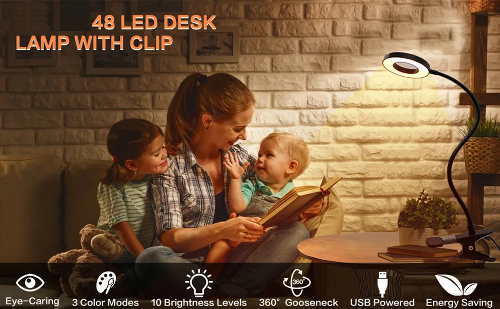 360° Flexible 48 LEDs Clip on Desk Lamp Gooseneck Reading Table Light Eye-Caring USB Clamp Books Night Light Study Read Light 360° Flexible 48 LEDs Clip on Desk Lamp Gooseneck Reading Table Light Eye-Caring USB Clamp Books Night Light Study Read Light