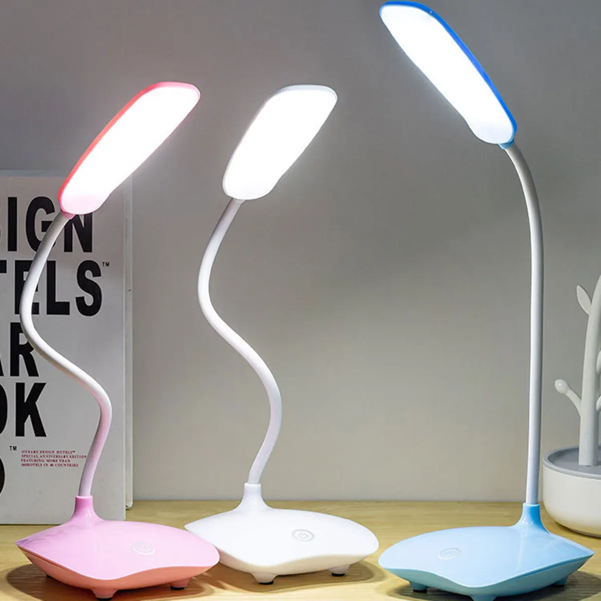 LED Table Lamp USB Rechargeable Dimmable Desk Reading Light Foldable Rotatable Touch Switch Study Work Bedroom Table Lamps