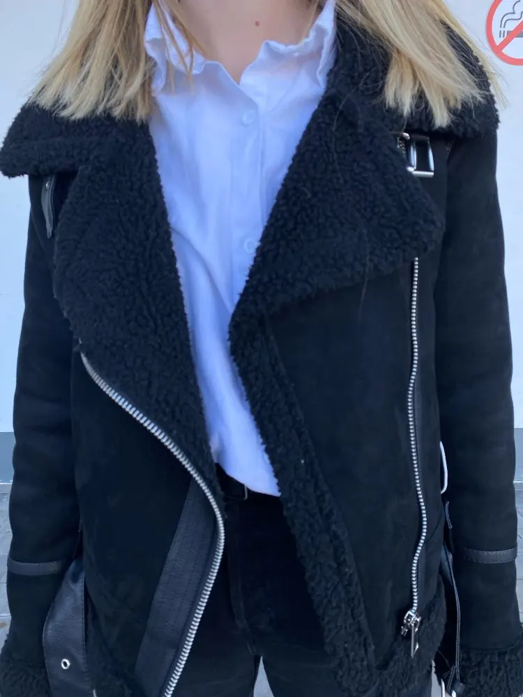 Ailegogo Winter Women Thick Warm Suede Lamb Jacket Short Motorcycle Brown Coats Faux Shearling Sheepskin Leather Jackets Outwear