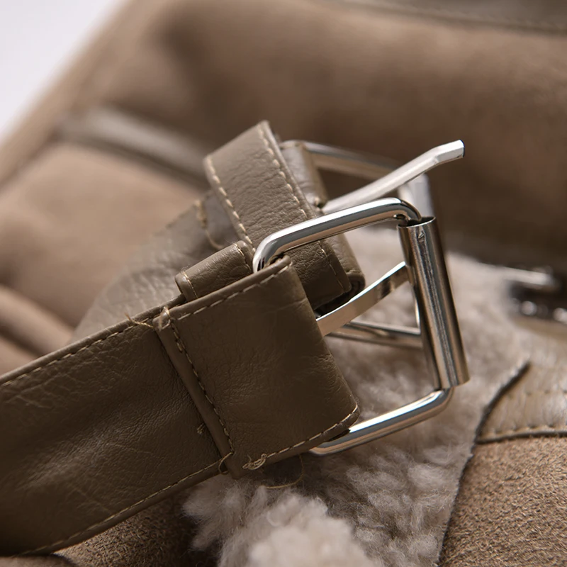 Ailegogo Winter Women Thick Warm Suede Lamb Jacket Short Motorcycle Brown Coats Faux Shearling Sheepskin Leather Jackets Outwear