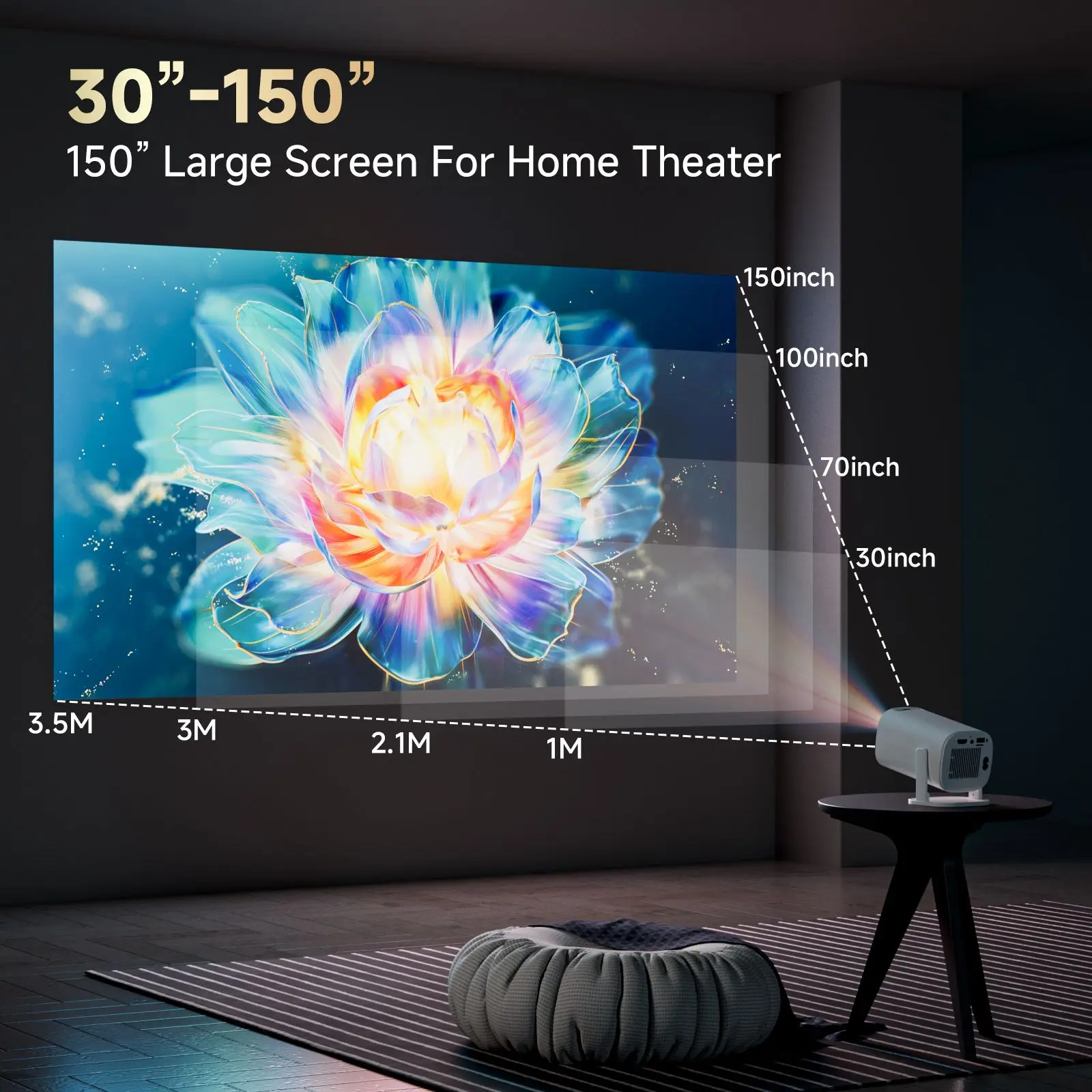 P30PRO Android 14 Smart Mini Projector WiFi6 BT 5.0 Supports 4K 1280 * 720P Supports Screen Mirroring Home Theater Projector