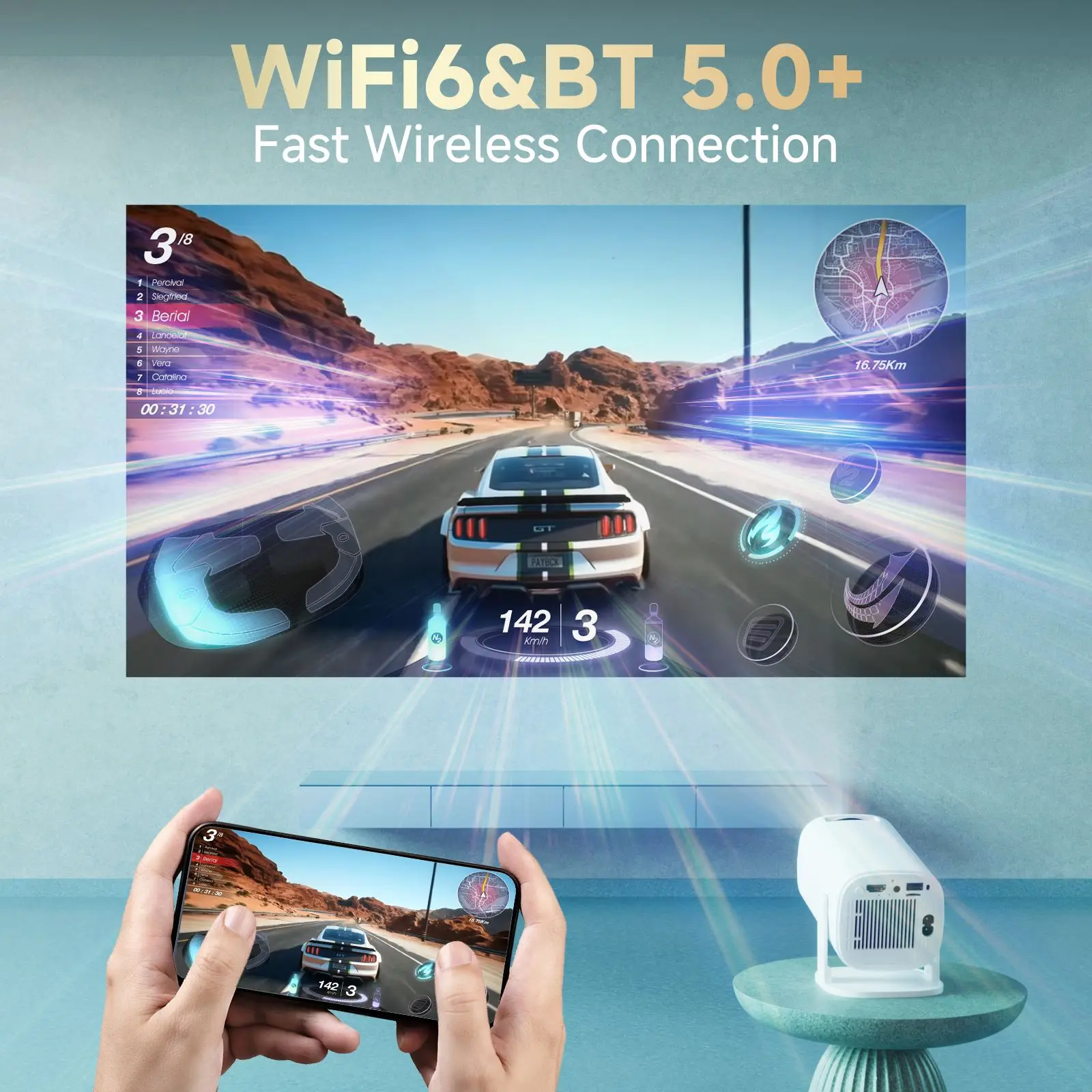 P30PRO Android 14 Smart Mini Projector WiFi6 BT 5.0 Supports 4K 1280 * 720P Supports Screen Mirroring Home Theater Projector