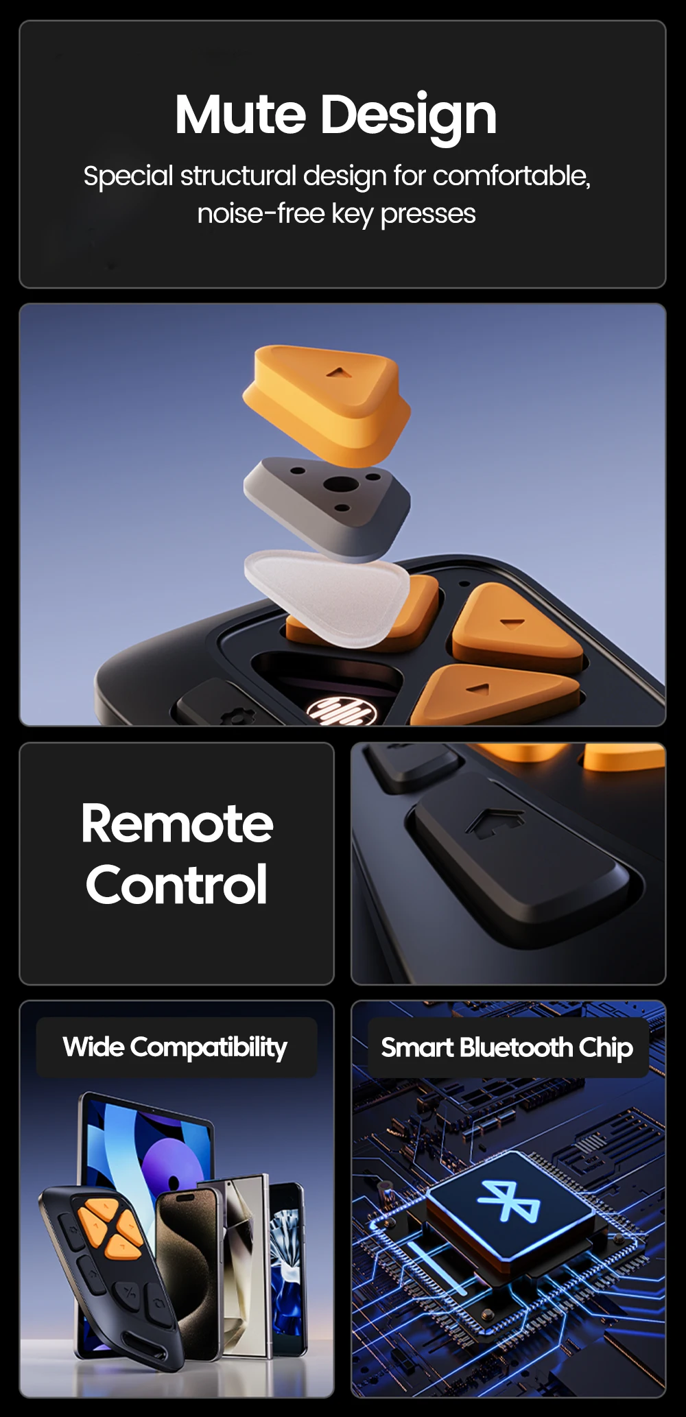 Mute Button Remote Page Turner Wireless Bluetooth Remote Control Page Turner Camera Photo Video Clicker Remote for Android iOS