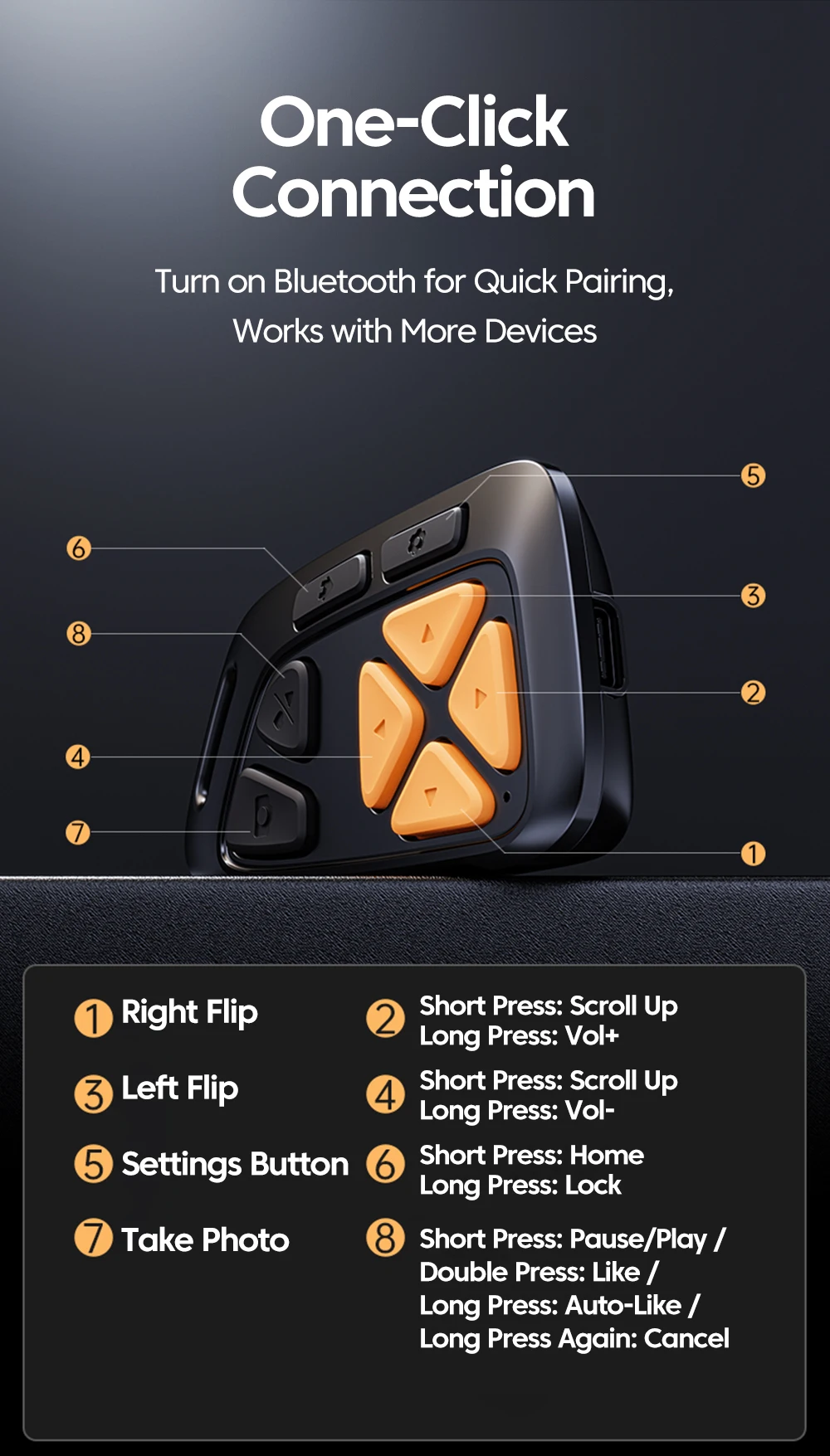 Mute Button Remote Page Turner Wireless Bluetooth Remote Control Page Turner Camera Photo Video Clicker Remote for Android iOS