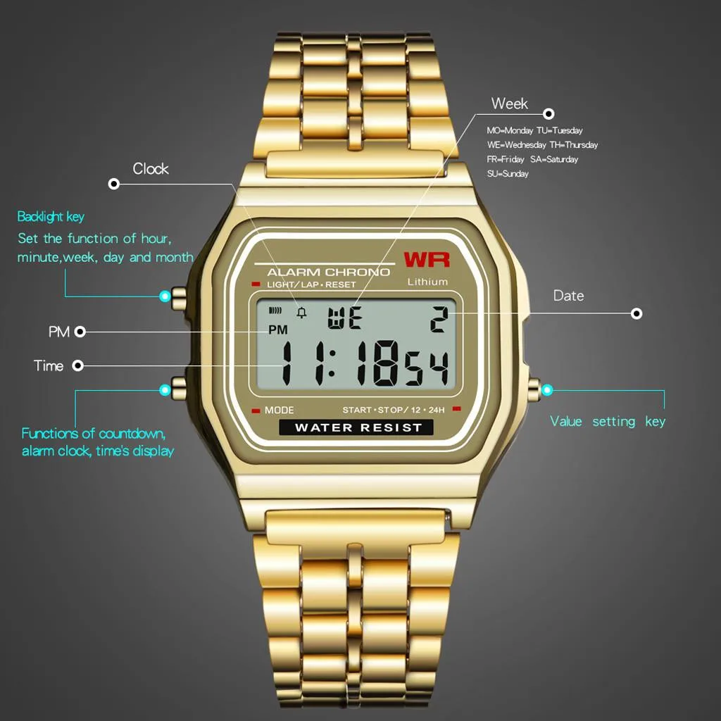 2025 Digital Watches For Men Sports Waterproof Bracelet Clock Gold Electronice LED Wristwatch Women Casucal montre homme relogio