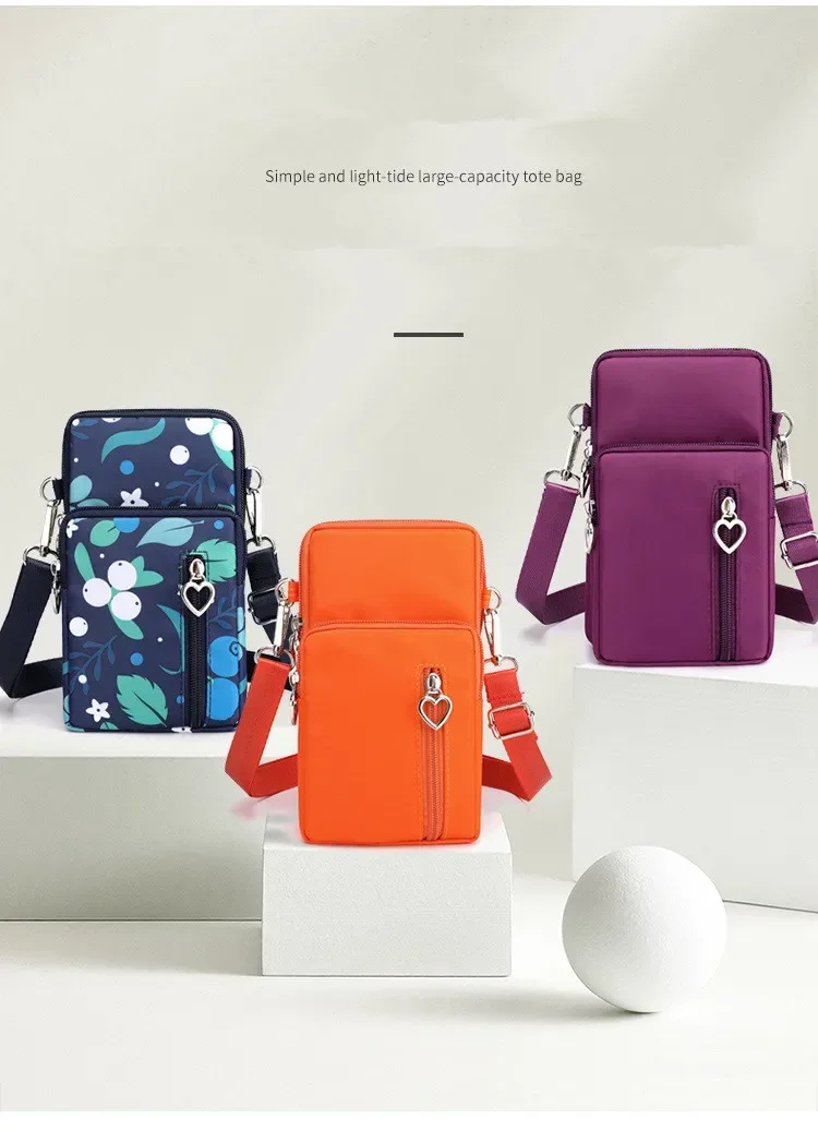Waterproof Mobile Phone Bag Women's Mini Oxford Crossbody Bag Daily Multi-layer Zipper Purse Casual Outdoor Travel Nylon Bag