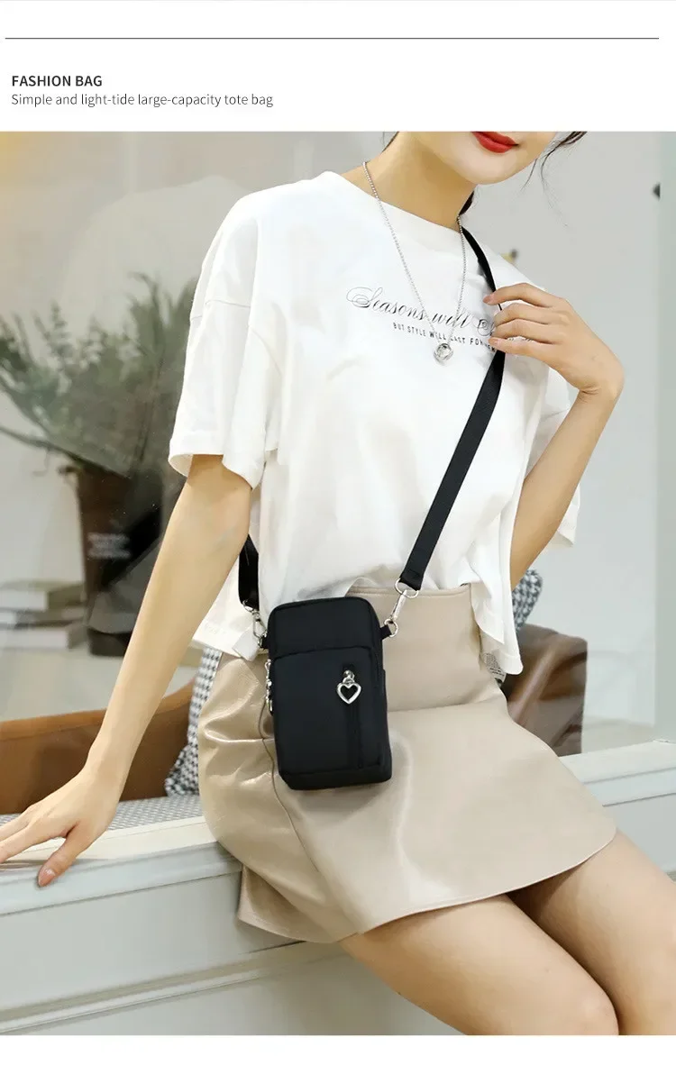 Waterproof Mobile Phone Bag Women's Mini Oxford Crossbody Bag Daily Multi-layer Zipper Purse Casual Outdoor Travel Nylon Bag