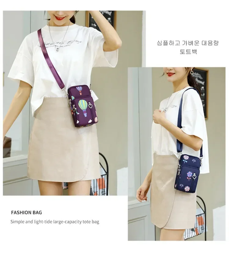 Waterproof Mobile Phone Bag Women's Mini Oxford Crossbody Bag Daily Multi-layer Zipper Purse Casual Outdoor Travel Nylon Bag