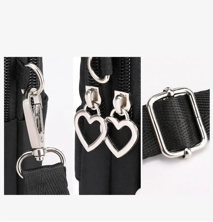 Waterproof Mobile Phone Bag Women's Mini Oxford Crossbody Bag Daily Multi-layer Zipper Purse Casual Outdoor Travel Nylon Bag