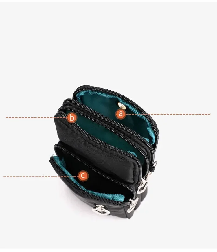 Waterproof Mobile Phone Bag Women's Mini Oxford Crossbody Bag Daily Multi-layer Zipper Purse Casual Outdoor Travel Nylon Bag