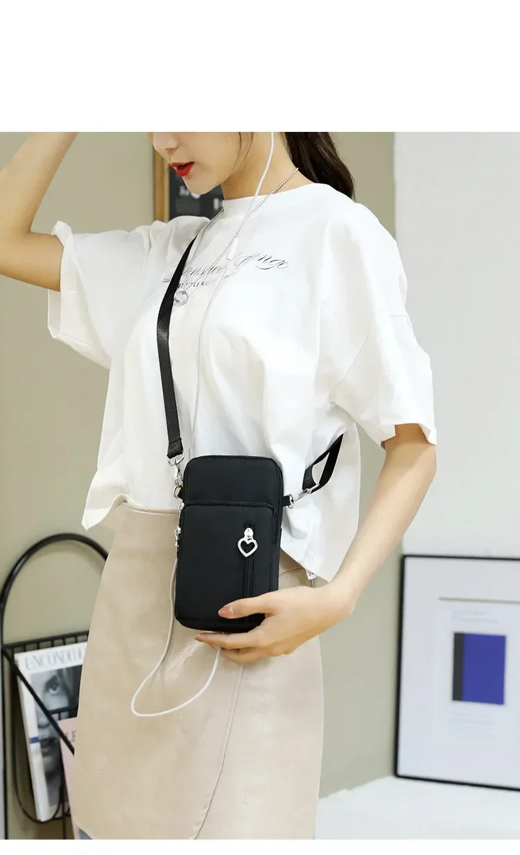Waterproof Mobile Phone Bag Women's Mini Oxford Crossbody Bag Daily Multi-layer Zipper Purse Casual Outdoor Travel Nylon Bag