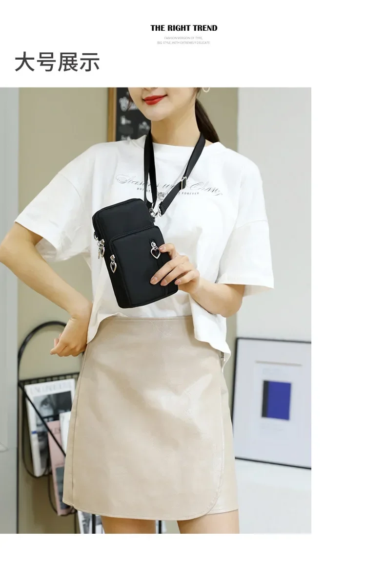 Waterproof Mobile Phone Bag Women's Mini Oxford Crossbody Bag Daily Multi-layer Zipper Purse Casual Outdoor Travel Nylon Bag