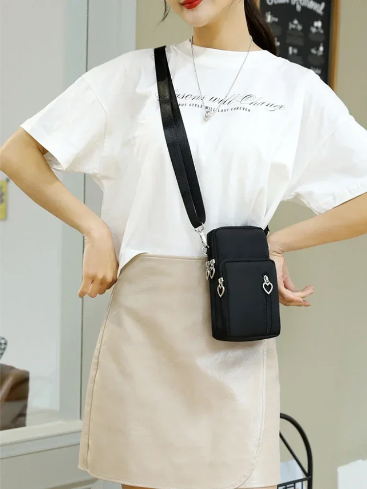 Waterproof Mobile Phone Bag Women's Mini Oxford Crossbody Bag Daily Multi-layer Zipper Purse Casual Outdoor Travel Nylon Bag