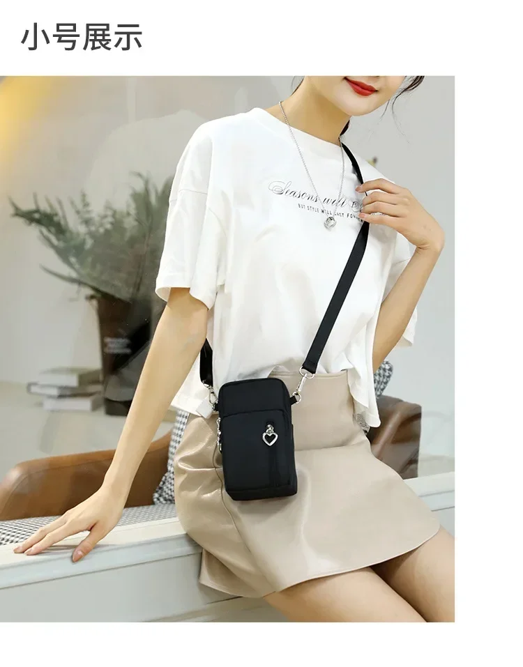 Waterproof Mobile Phone Bag Women's Mini Oxford Crossbody Bag Daily Multi-layer Zipper Purse Casual Outdoor Travel Nylon Bag