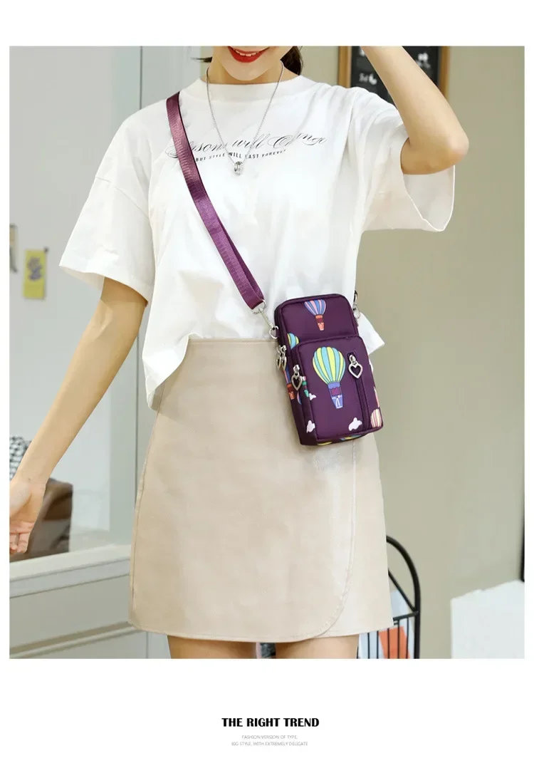 Waterproof Mobile Phone Bag Women's Mini Oxford Crossbody Bag Daily Multi-layer Zipper Purse Casual Outdoor Travel Nylon Bag