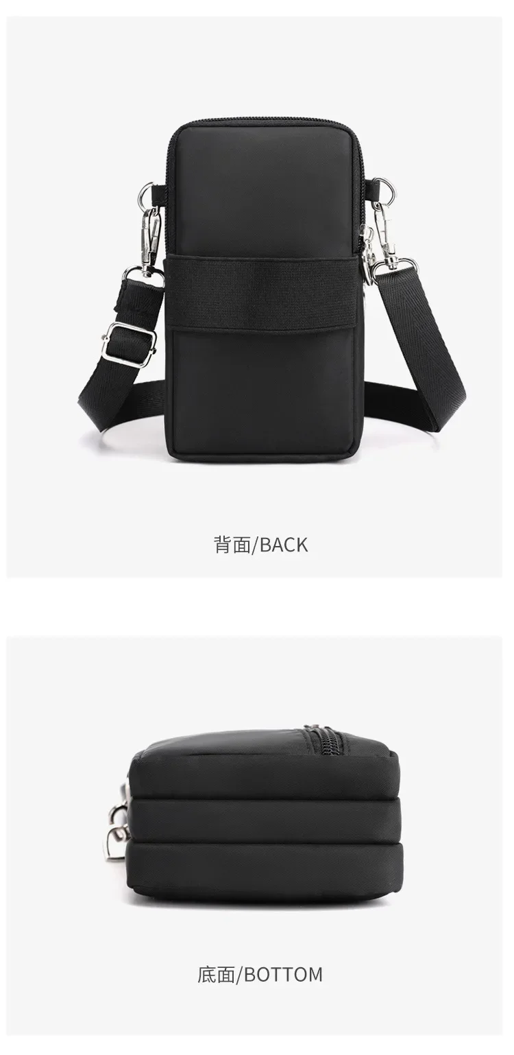 Waterproof Mobile Phone Bag Women's Mini Oxford Crossbody Bag Daily Multi-layer Zipper Purse Casual Outdoor Travel Nylon Bag