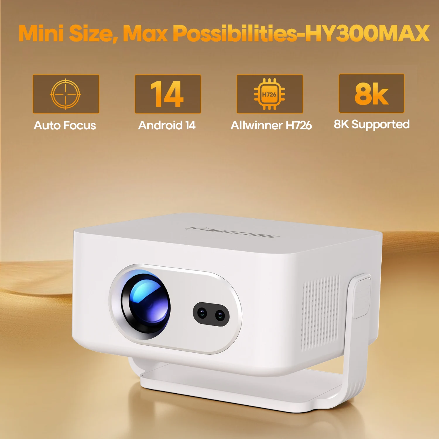 Magcubic Auto Focus Android 14 Portable Projector 8K 400ANSI WiFi 6 Projector Support Full HD 720P Home Outdoor Cinema HY300Max