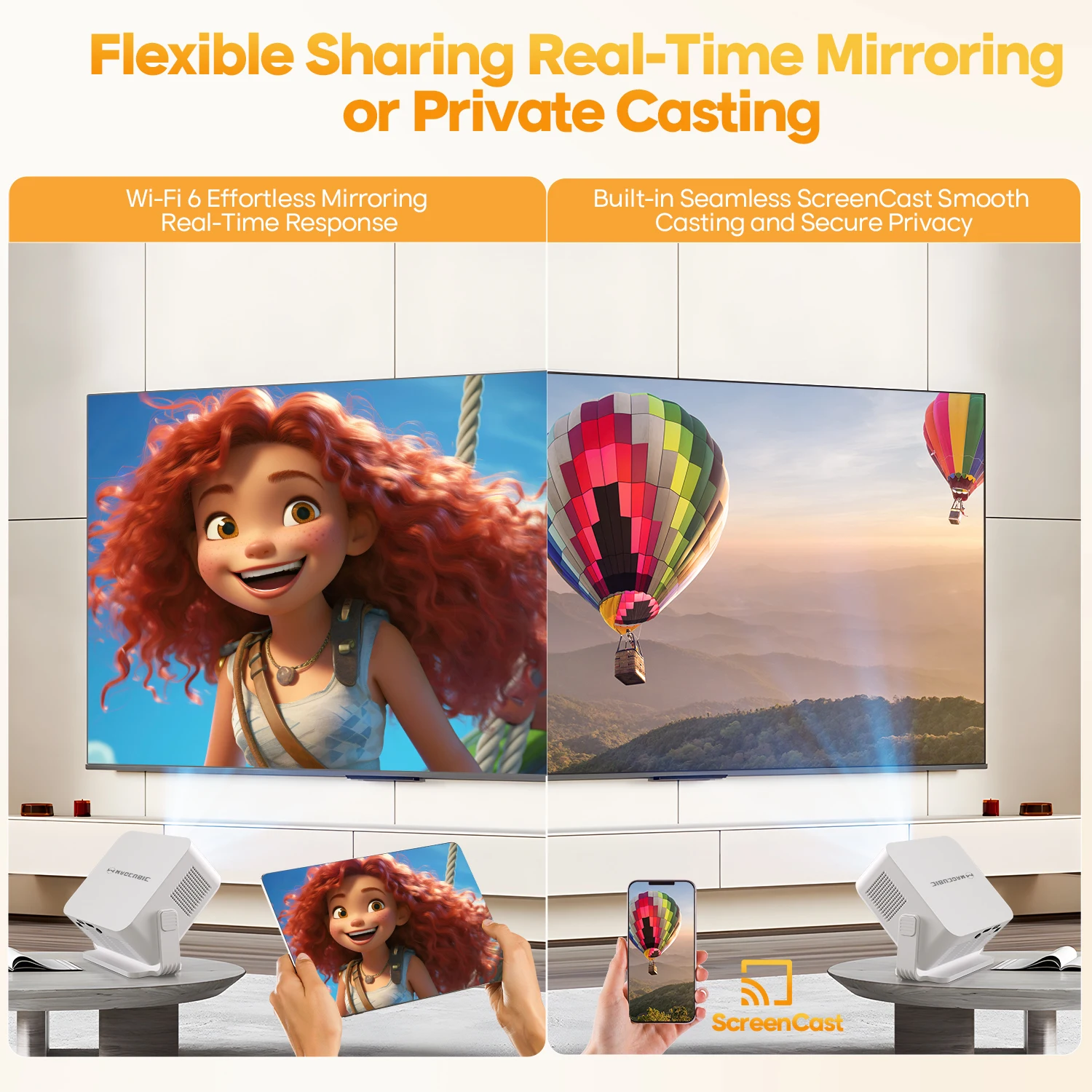 Magcubic Auto Focus Android 14 Portable Projector 8K 400ANSI WiFi 6 Projector Support Full HD 720P Home Outdoor Cinema HY300Max