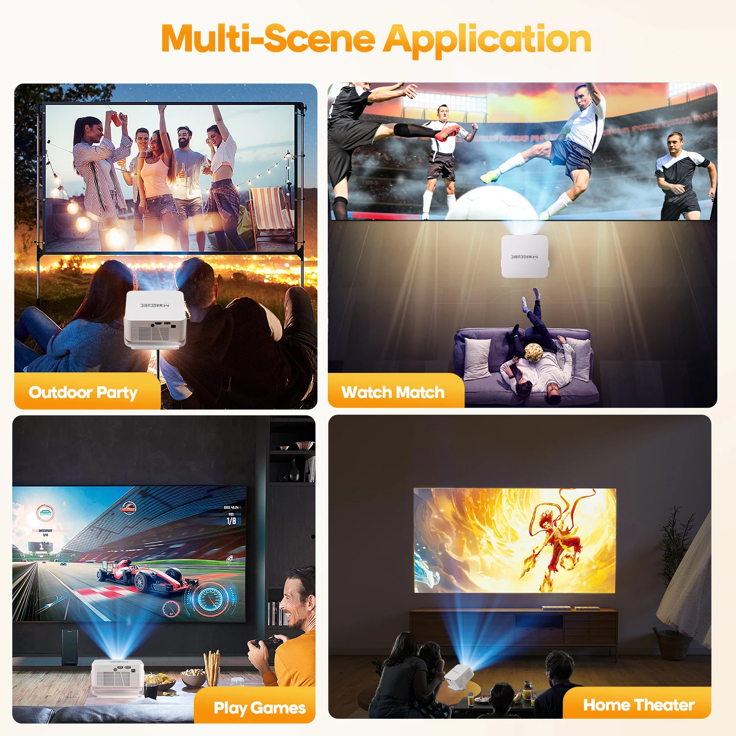 Magcubic Auto Focus Android 14 Portable Projector 8K 400ANSI WiFi 6 Projector Support Full HD 720P Home Outdoor Cinema HY300Max