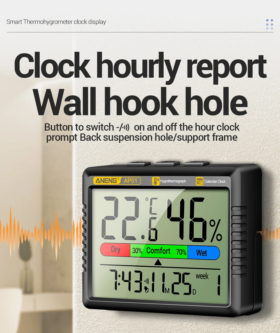 ANENG AP01 LCD Digital Thermometer Hygrometer Indoor Room Temperature Humidity Meter  Alarm Clock Weather Station For Home
