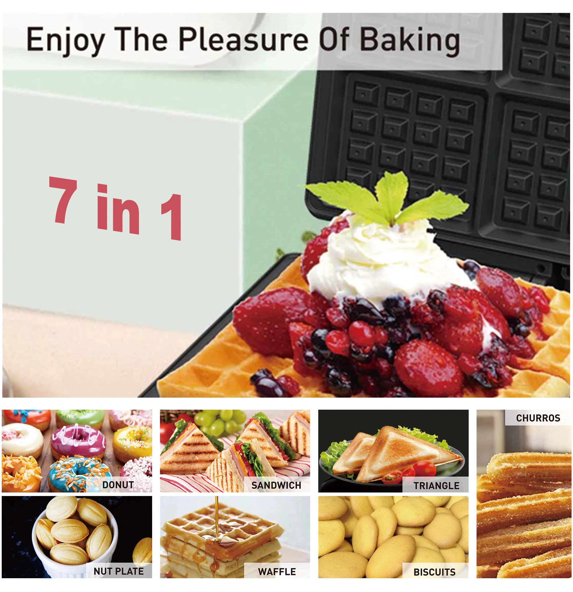 7 In 1 Waffles Maker Electric Sandwiches Machine Cooking Appliances Bread Machine Cake Breakfast Waffle Pot Baking Pan Sonifer