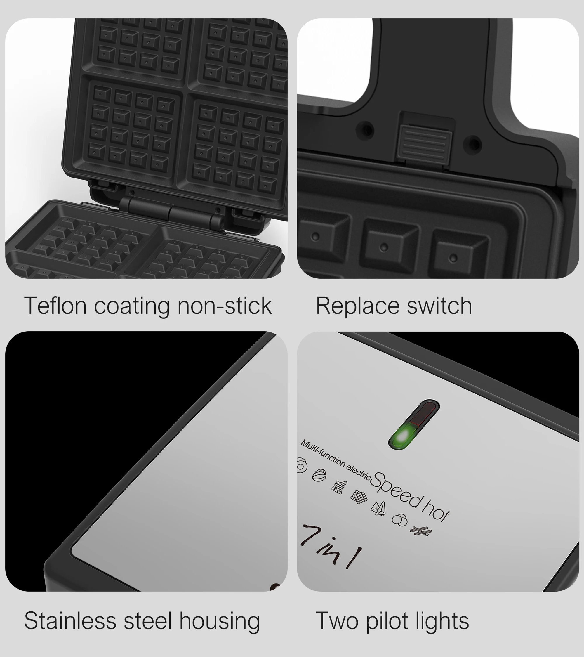 7 In 1 Waffles Maker Electric Sandwiches Machine Cooking Appliances Bread Machine Cake Breakfast Waffle Pot Baking Pan Sonifer