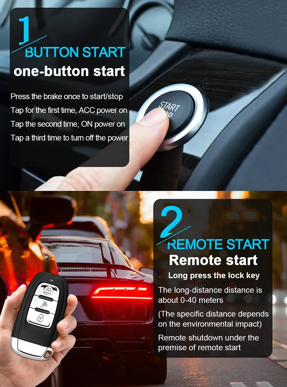 12V Universal Car Keyless Entry System Engine Start Alarm System One-button Start/Stop System Remote Starter Stop Accessories