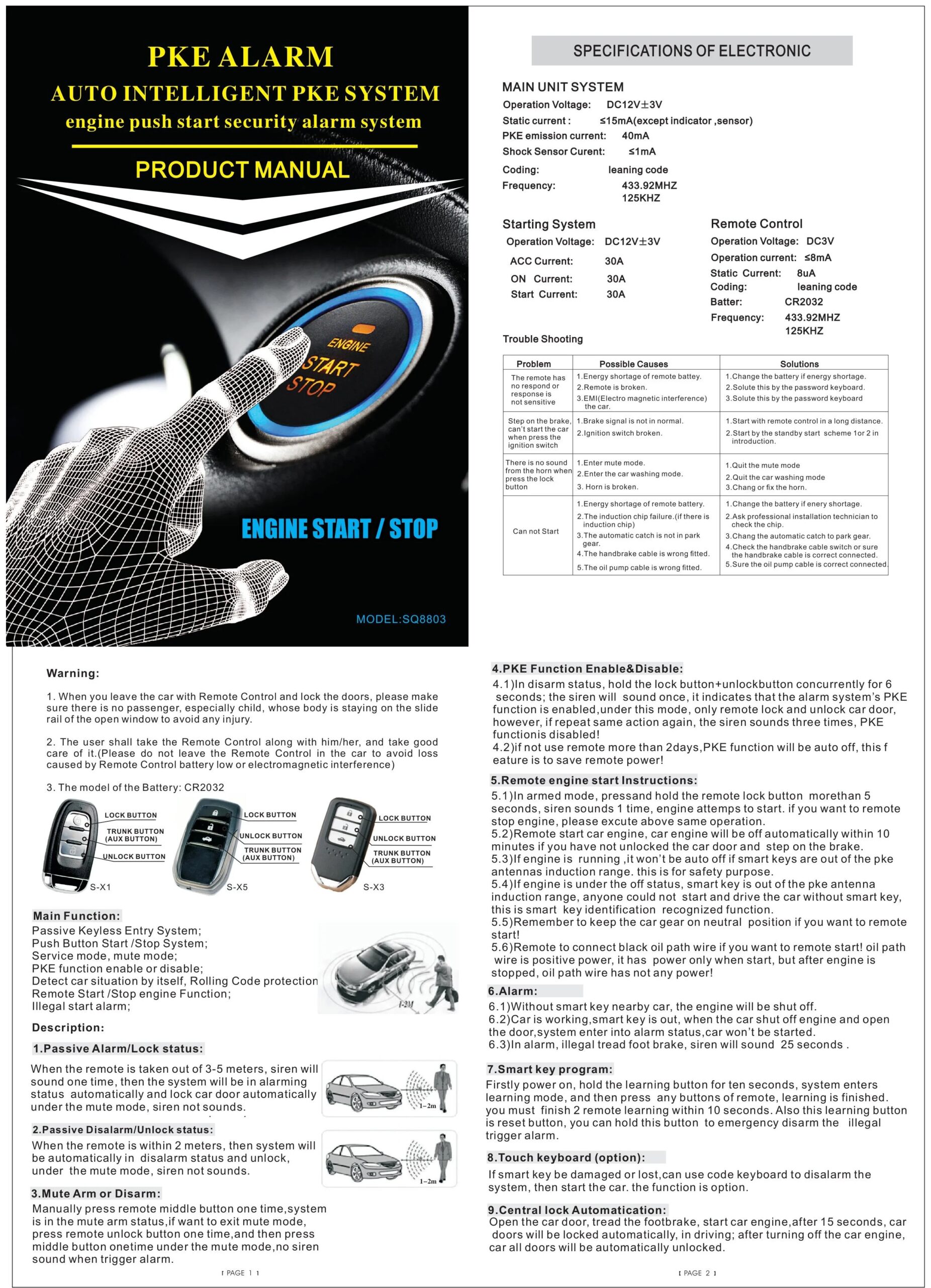 12V Universal Car Keyless Entry System Engine Start Alarm System One-button Start/Stop System Remote Starter Stop Accessories