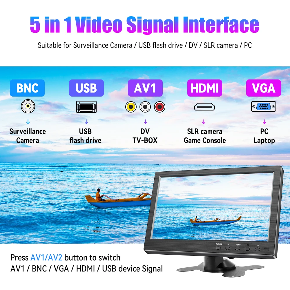 KTYDKP 10.1 Inch Car HDMI Monitor with VGA for TV Computer LCD Color Screen for PC Home Security System Backup Camera Display