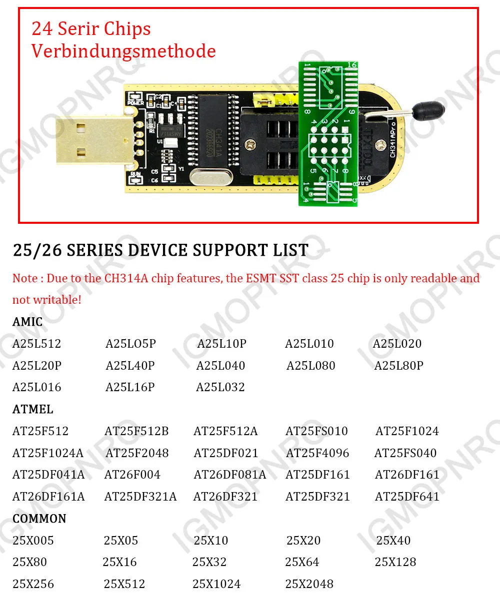 1PCS CH341A 24 25 Series EEPROM Flash BIOS USB Programmer Module + SOIC8 SOP8 Test Clip + 1.8V adapter + SOIC8 adapter DIY KIT
