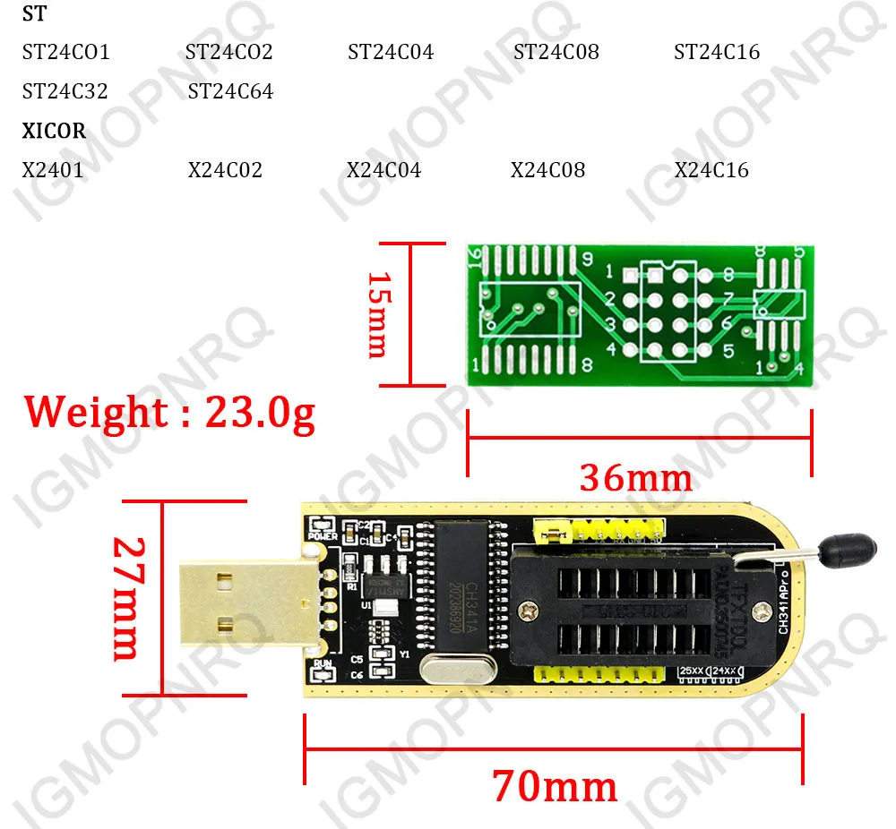 1PCS CH341A 24 25 Series EEPROM Flash BIOS USB Programmer Module + SOIC8 SOP8 Test Clip + 1.8V adapter + SOIC8 adapter DIY KIT