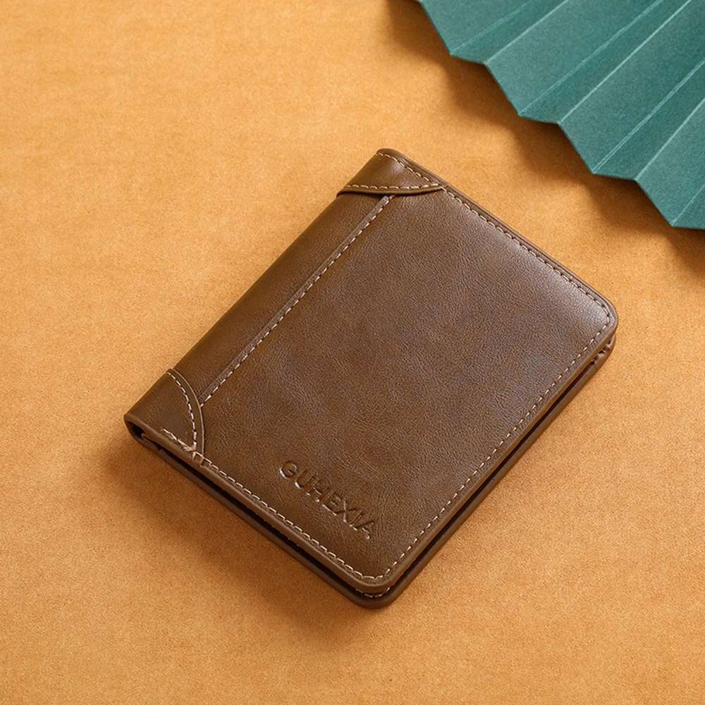 PU Leather RFID Wallet Men Slim Vertical Wallets Black Thin Short ID Credit Card Holder Minimalist Men's Brown Money Bag